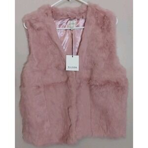 Ellison Women Pink Rabbit Fur Sleeveless Pockets Satin Lining Vest Size Large